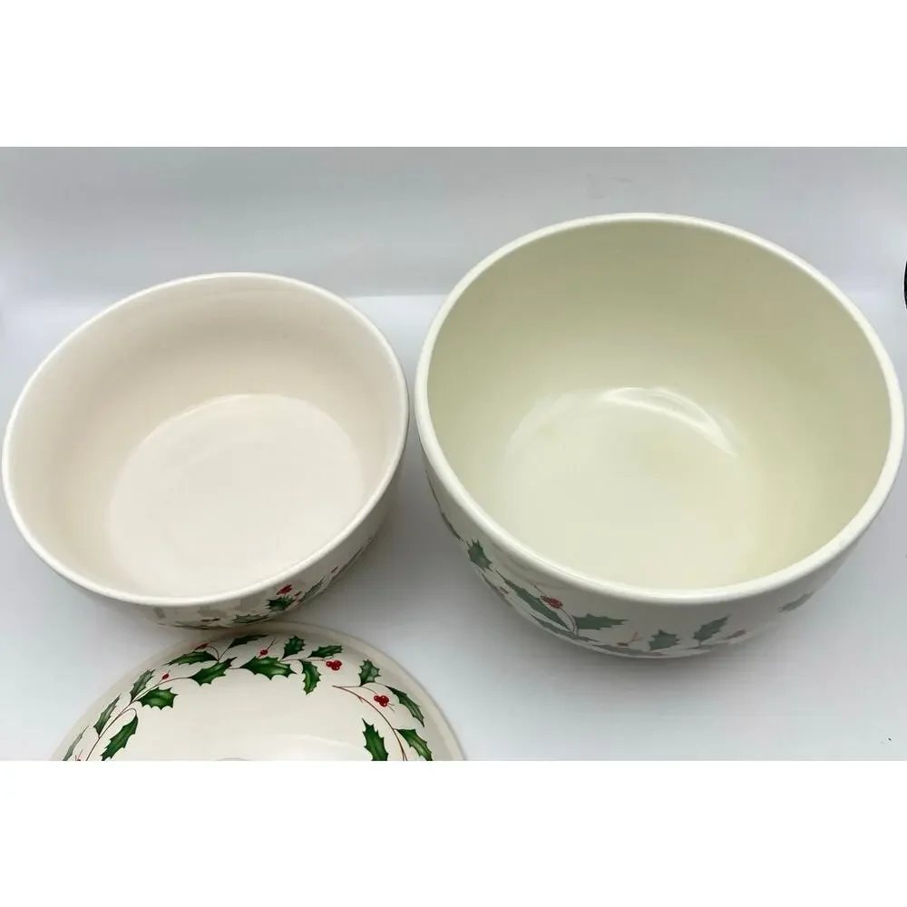 Lenox Holiday Holly Berry Medium Serving Bowl and Small Bowl with Lid *READ*